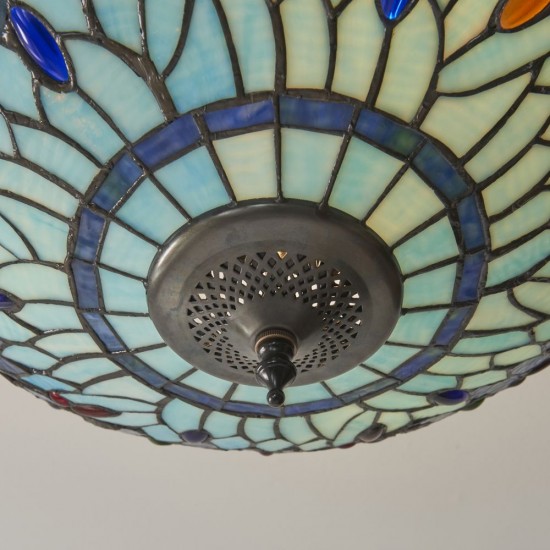 78861-001 Satin Black 3 Light Semi Flush with Tiffany Glass