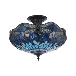 78861-001 Satin Black 3 Light Semi Flush with Tiffany Glass