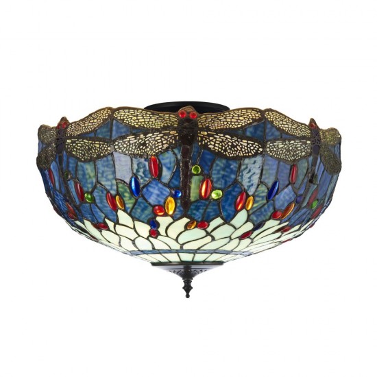 78862-001 Satin Black 3 Light Flush with Tiffany Glass