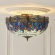 78862-001 Satin Black 3 Light Flush with Tiffany Glass