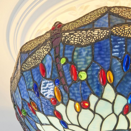 78862-001 Satin Black 3 Light Flush with Tiffany Glass