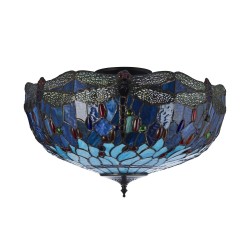 78862-001 Satin Black 3 Light Flush with Tiffany Glass
