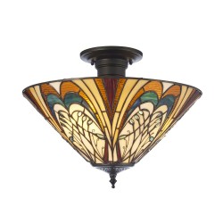 78864-001 Satin Black 3 Light Semi Flush with Tiffany Glass