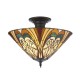 78864-001 Satin Black 3 Light Semi Flush with Tiffany Glass