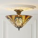 78864-001 Satin Black 3 Light Semi Flush with Tiffany Glass