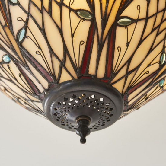 78864-001 Satin Black 3 Light Semi Flush with Tiffany Glass