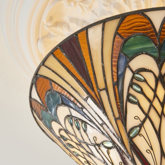 78864-001 Satin Black 3 Light Semi Flush with Tiffany Glass