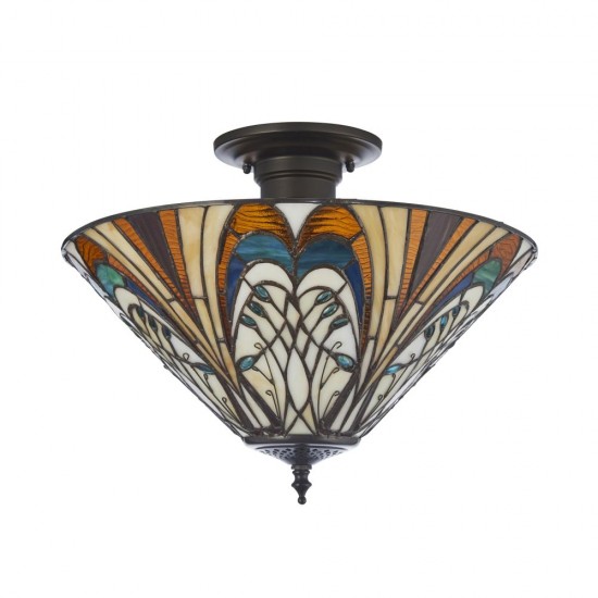 78864-001 Satin Black 3 Light Semi Flush with Tiffany Glass
