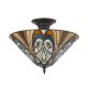 78864-001 Satin Black 3 Light Semi Flush with Tiffany Glass