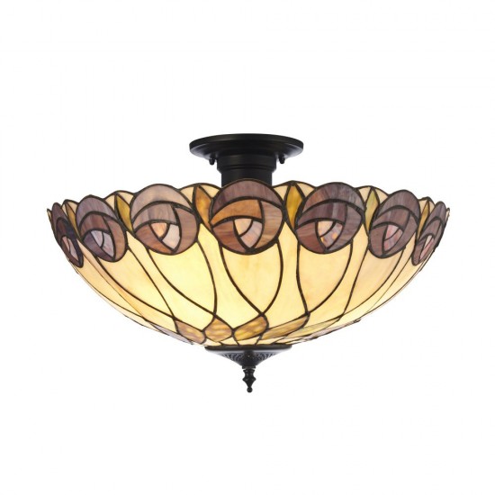 78865-001 Satin Black 3 Light Semi Flush with Tiffany Glass
