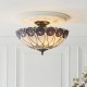 78865-001 Satin Black 3 Light Semi Flush with Tiffany Glass