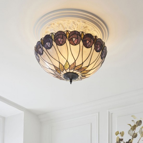 78865-001 Satin Black 3 Light Semi Flush with Tiffany Glass