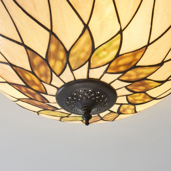 78865-001 Satin Black 3 Light Semi Flush with Tiffany Glass