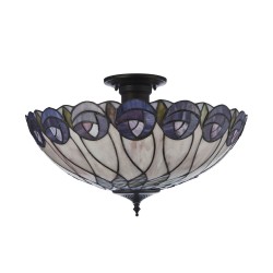 78865-001 Satin Black 3 Light Semi Flush with Tiffany Glass