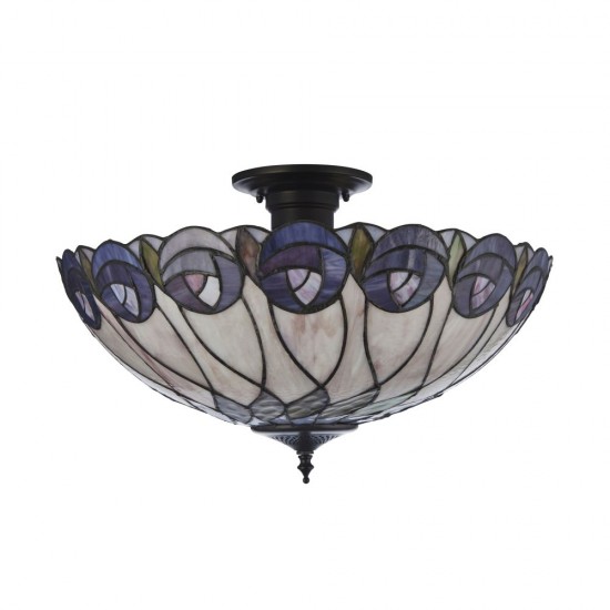 78865-001 Satin Black 3 Light Semi Flush with Tiffany Glass
