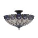 78865-001 Satin Black 3 Light Semi Flush with Tiffany Glass