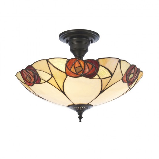 78866-001 Satin Black 3 Light Semi Flush with Tiffany Glass