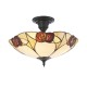 78866-001 Satin Black 3 Light Semi Flush with Tiffany Glass