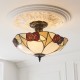 78866-001 Satin Black 3 Light Semi Flush with Tiffany Glass