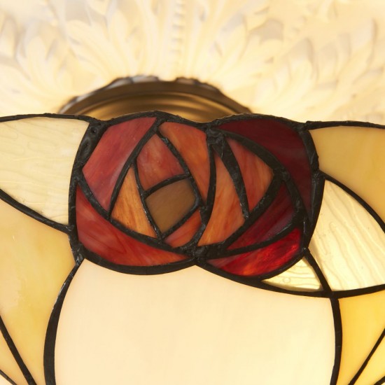 78866-001 Satin Black 3 Light Semi Flush with Tiffany Glass