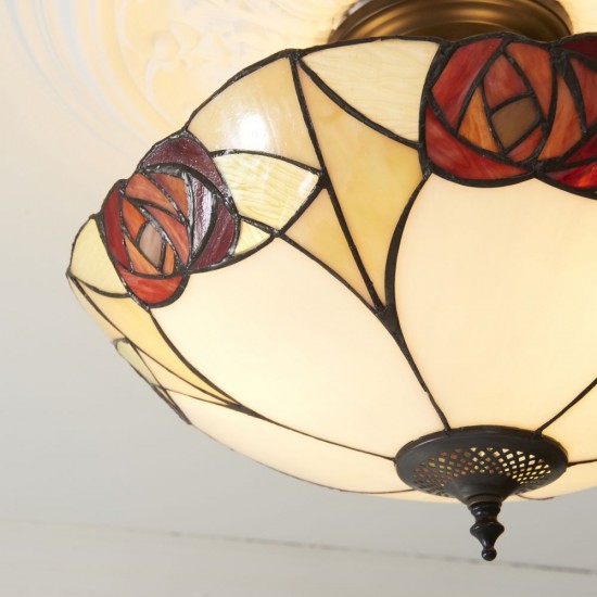 78866-001 Satin Black 3 Light Semi Flush with Tiffany Glass