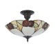 78866-001 Satin Black 3 Light Semi Flush with Tiffany Glass