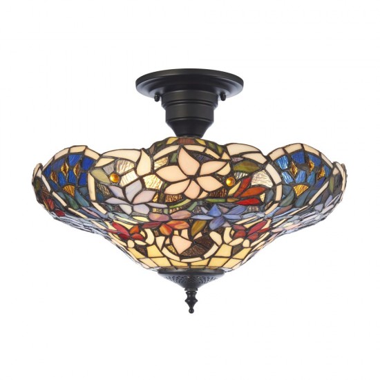78869-001 Satin Black 3 Light Semi Flush with Tiffany Glass