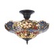 78869-001 Satin Black 3 Light Semi Flush with Tiffany Glass