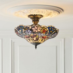 78869-001 Satin Black 3 Light Semi Flush with Tiffany Glass