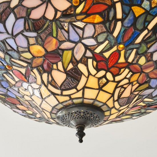 78869-001 Satin Black 3 Light Semi Flush with Tiffany Glass