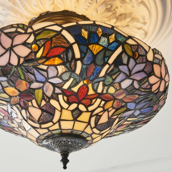 78869-001 Satin Black 3 Light Semi Flush with Tiffany Glass