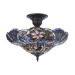 78869-001 Satin Black 3 Light Semi Flush with Tiffany Glass