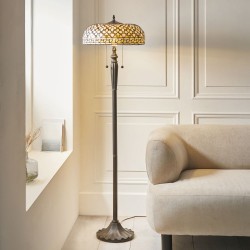78870-001 Satin Black 2 Light Floor Lamp with Tiffany Glass