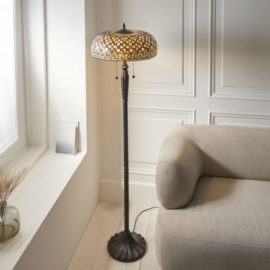 78870-001 Satin Black 2 Light Floor Lamp with Tiffany Glass