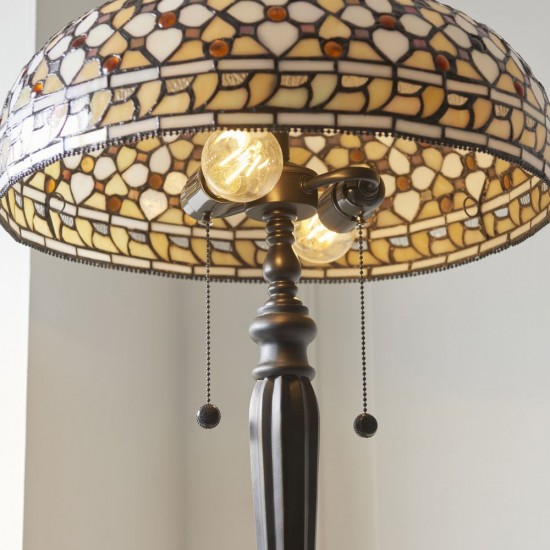 78870-001 Satin Black 2 Light Floor Lamp with Tiffany Glass