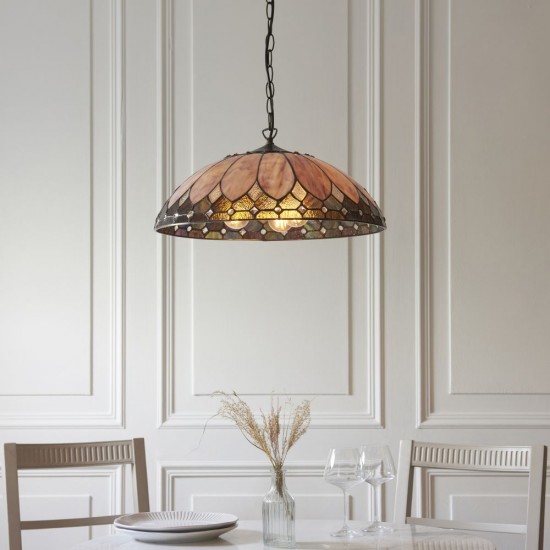 78872-001 Satin Black 3 Light Pendant with Tiffany Glass