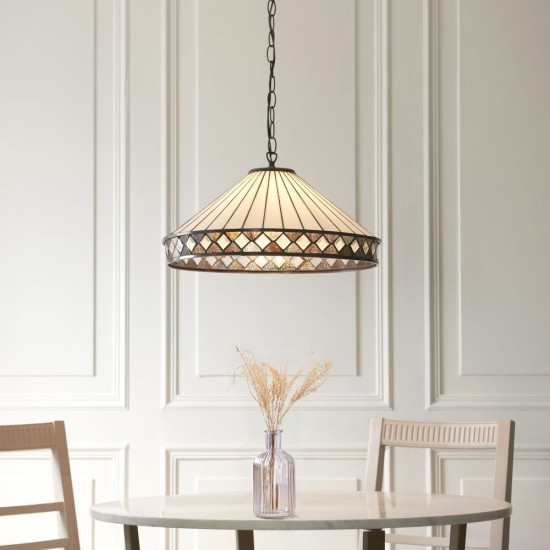 78873-001 Satin Black 3 Light Pendant with Tiffany Glass