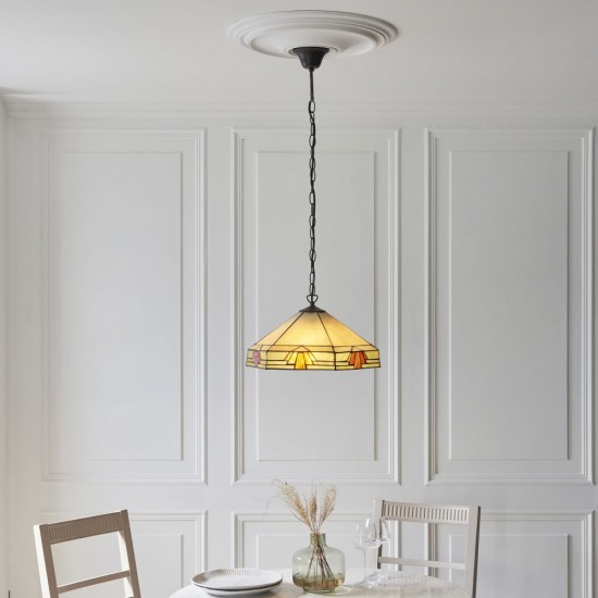 78875-001 Satin Black 3 Light Pendant with Tiffany Glass