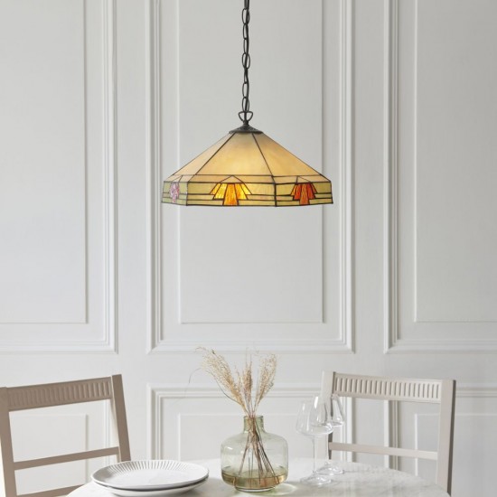 78875-001 Satin Black 3 Light Pendant with Tiffany Glass