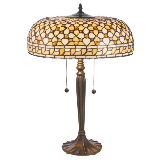 78876-001 Satin Black 2 Light Table Lamp with Tiffany Glass