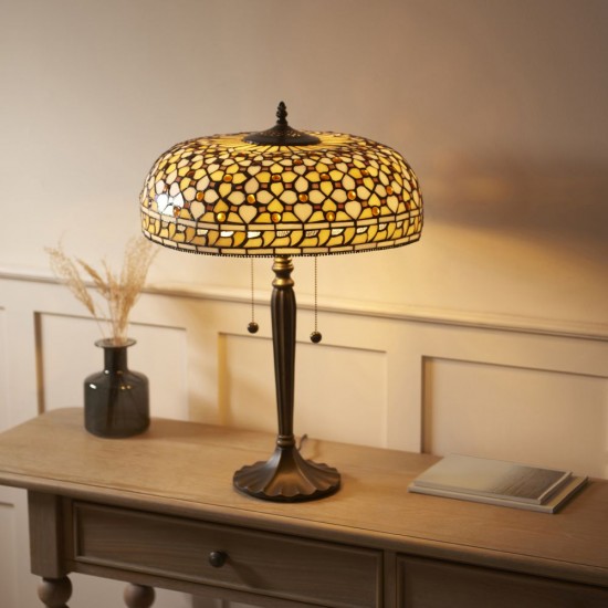 78876-001 Satin Black 2 Light Table Lamp with Tiffany Glass