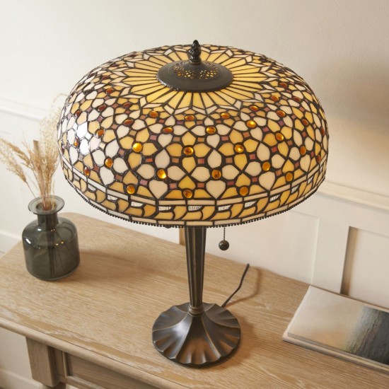 78876-001 Satin Black 2 Light Table Lamp with Tiffany Glass