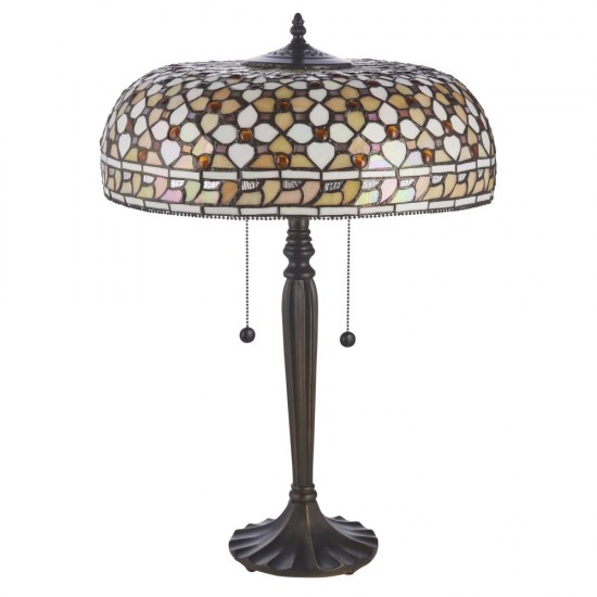 78876-001 Satin Black 2 Light Table Lamp with Tiffany Glass