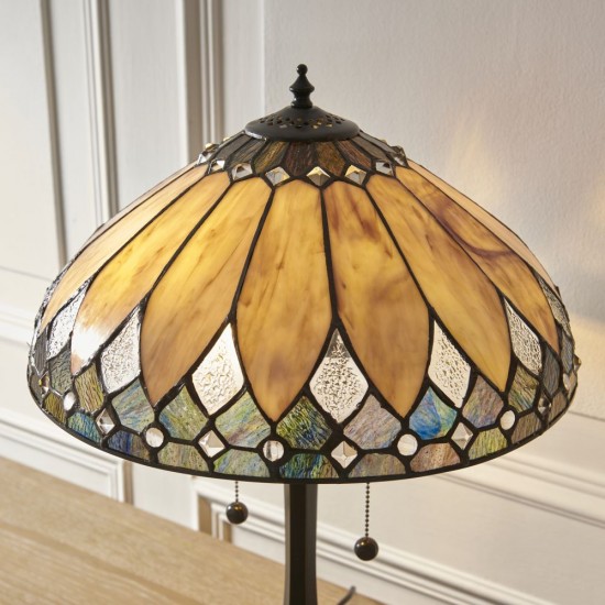 78877-001 Satin Black 2 Light Table Lamp with Tiffany Glass