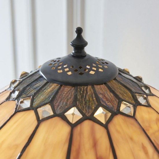 78877-001 Satin Black 2 Light Table Lamp with Tiffany Glass