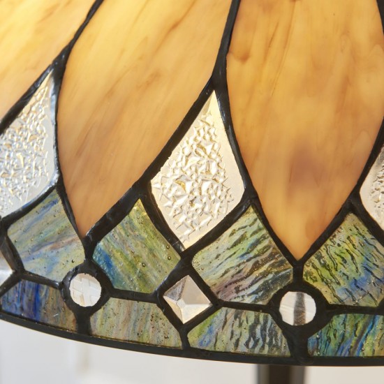 78877-001 Satin Black 2 Light Table Lamp with Tiffany Glass