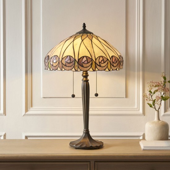 78878-001 Satin Black 2 Light Table Lamp with Tiffany Glass