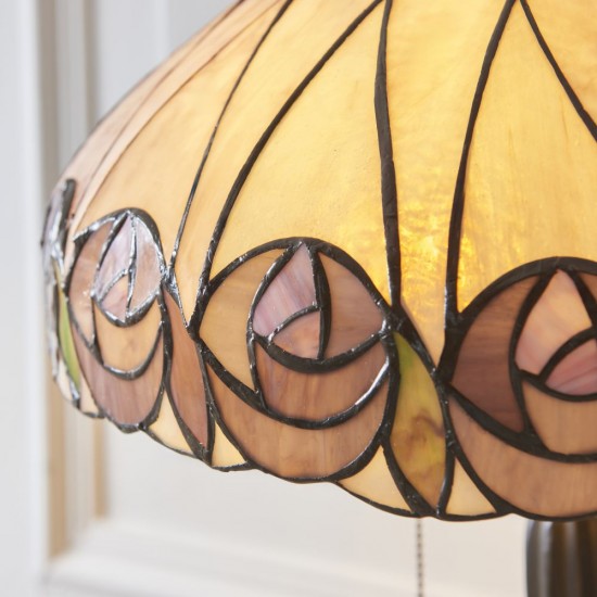 78878-001 Satin Black 2 Light Table Lamp with Tiffany Glass