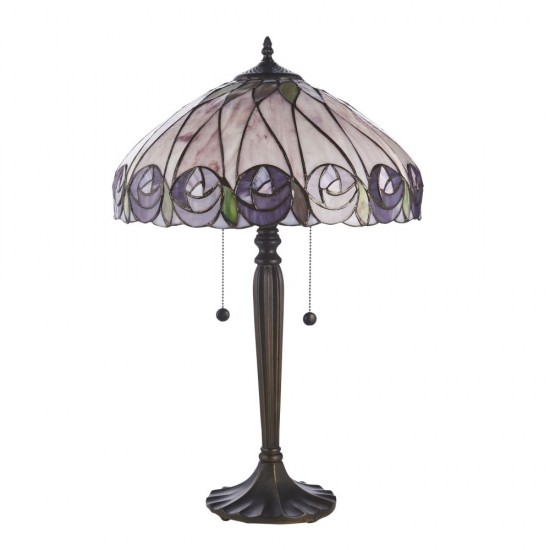 78878-001 Satin Black 2 Light Table Lamp with Tiffany Glass