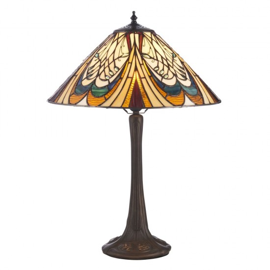 78879-001 Satin Black Table Lamp with Tiffany Glass